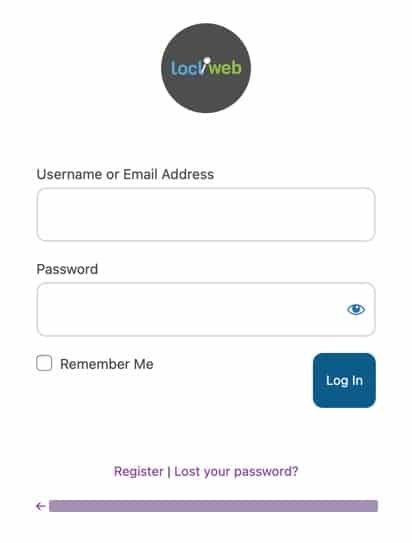Loclweb WordPress website log in screen.