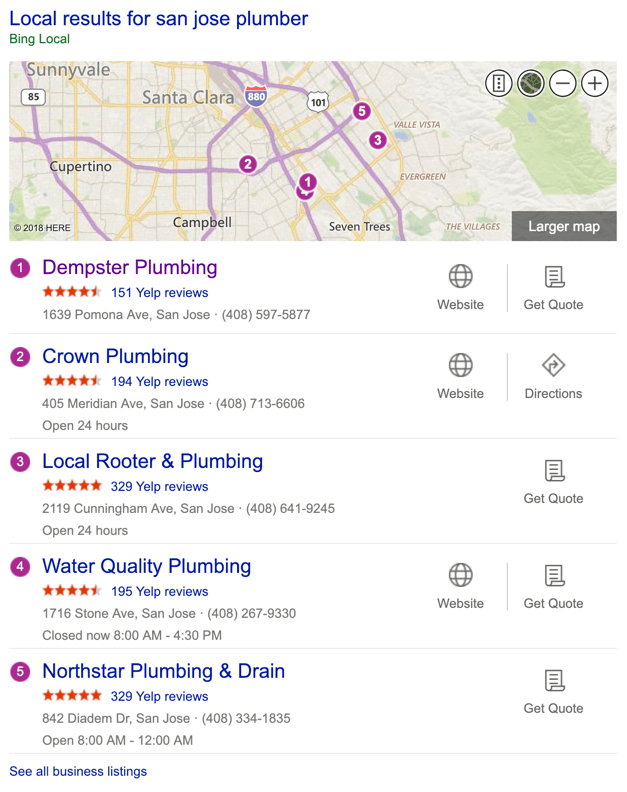 Bing Search Results - Local Plumbers