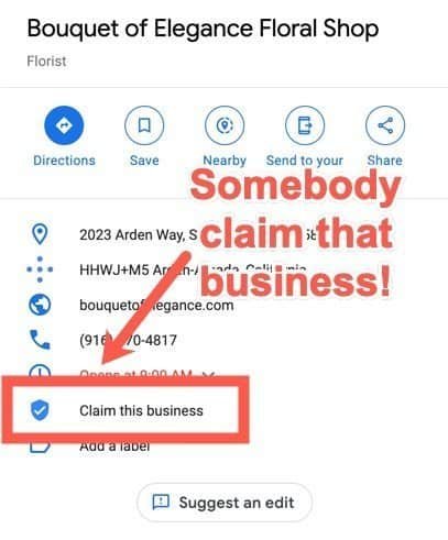 Google Business Profile (GBP) unclaimed business listing.