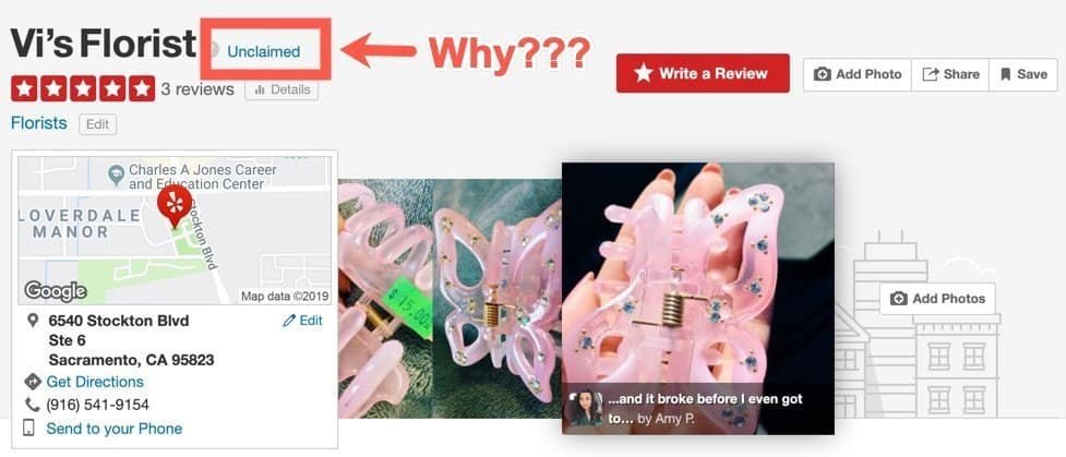 Yelp unclaimed business page.