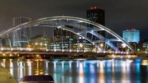 Rochester, NY 490 bridge and Genesee River Downtown