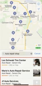 Apple Maps business search result.