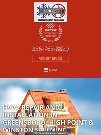 Local business website on a vertical tablet.