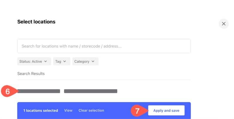 Select business location for review acquisition campaign.