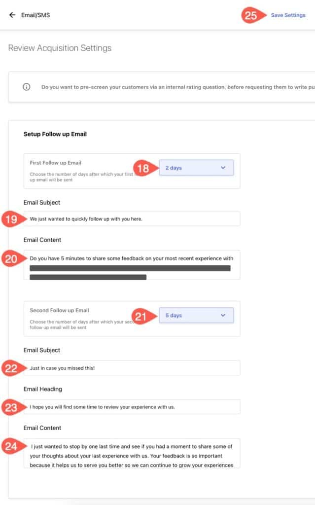 Review Acquisition Settings