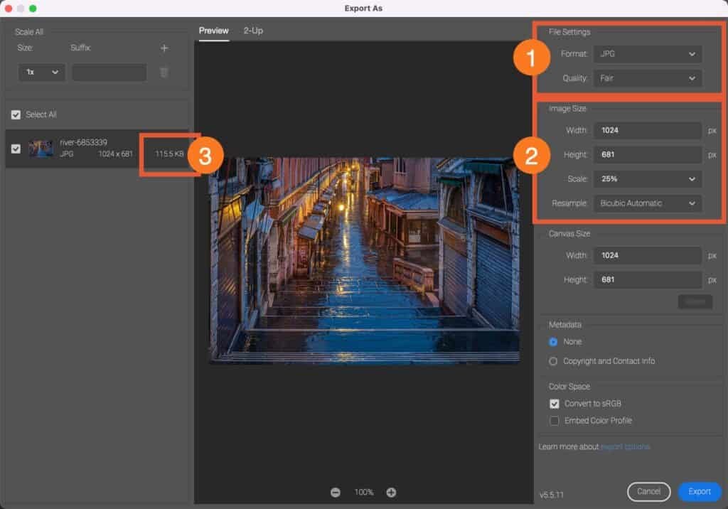 Photoshop Export As tool.