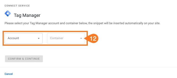Google Site Kit Setup on Loclweb choose account and container or create new account.