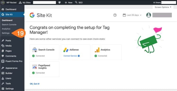 Google Site Kit Setup on Loclweb settings.