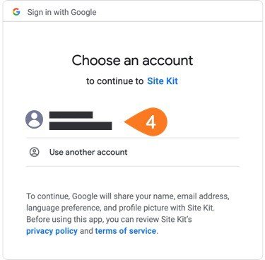 Google Site Kit Setup on Loclweb choose Google account.
