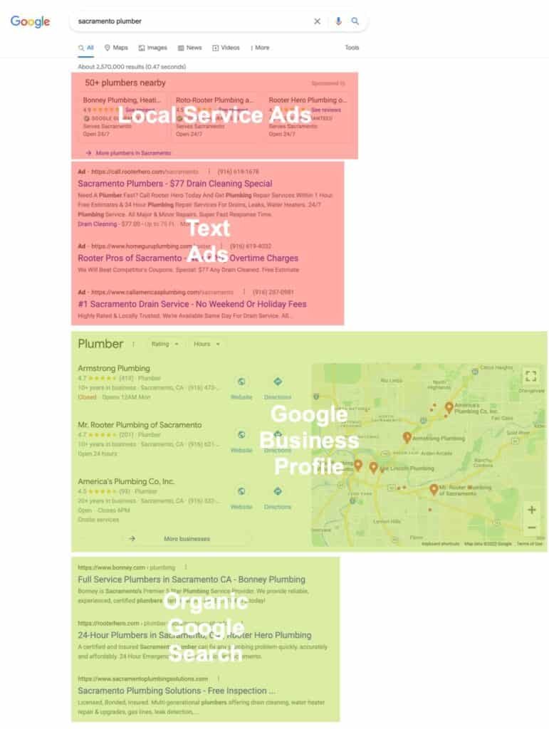 Google desktop search for Sacramento Plumber