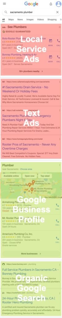 Google mobile search for Sacramento Plumber