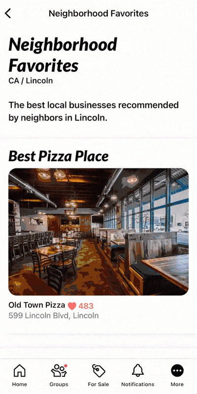 Nextdoor neighborhood favorites animated list