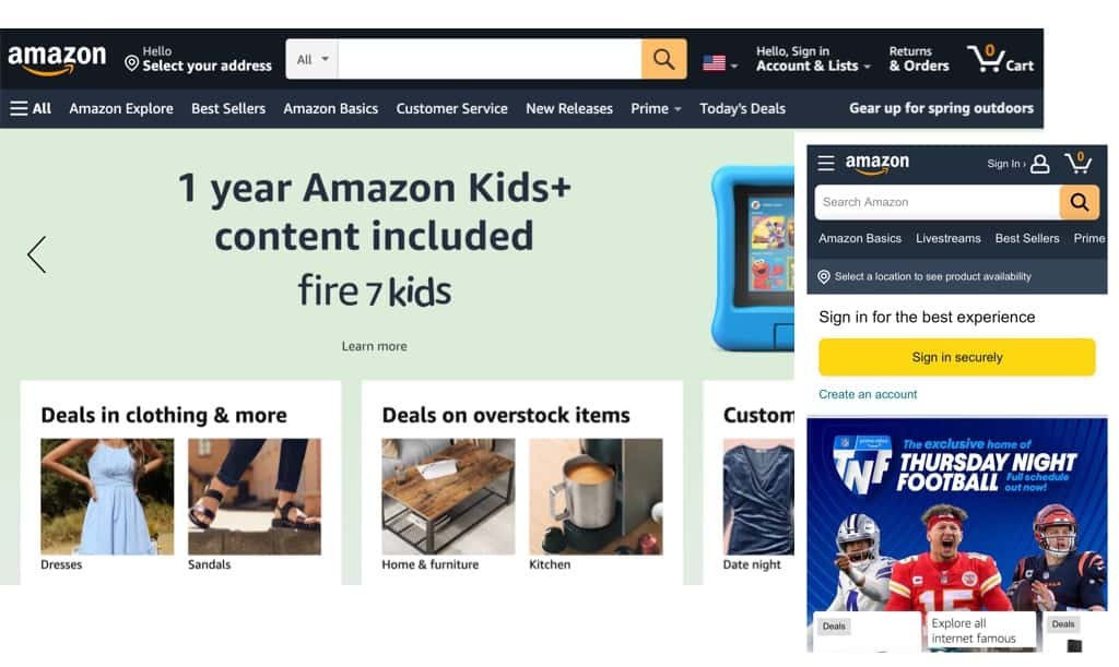 Amazon website on desktop and smartphone.