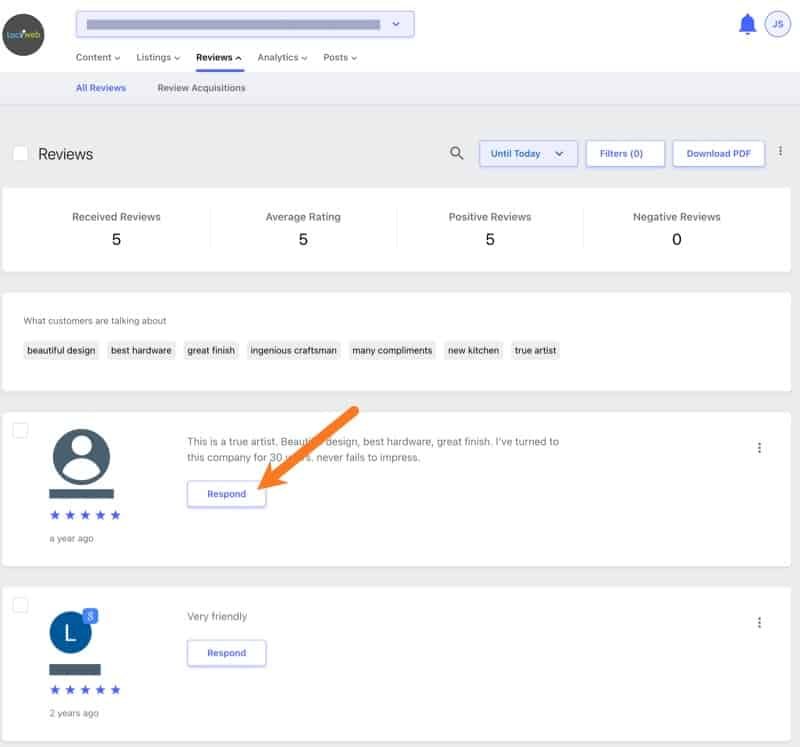 Loclmark quick review response