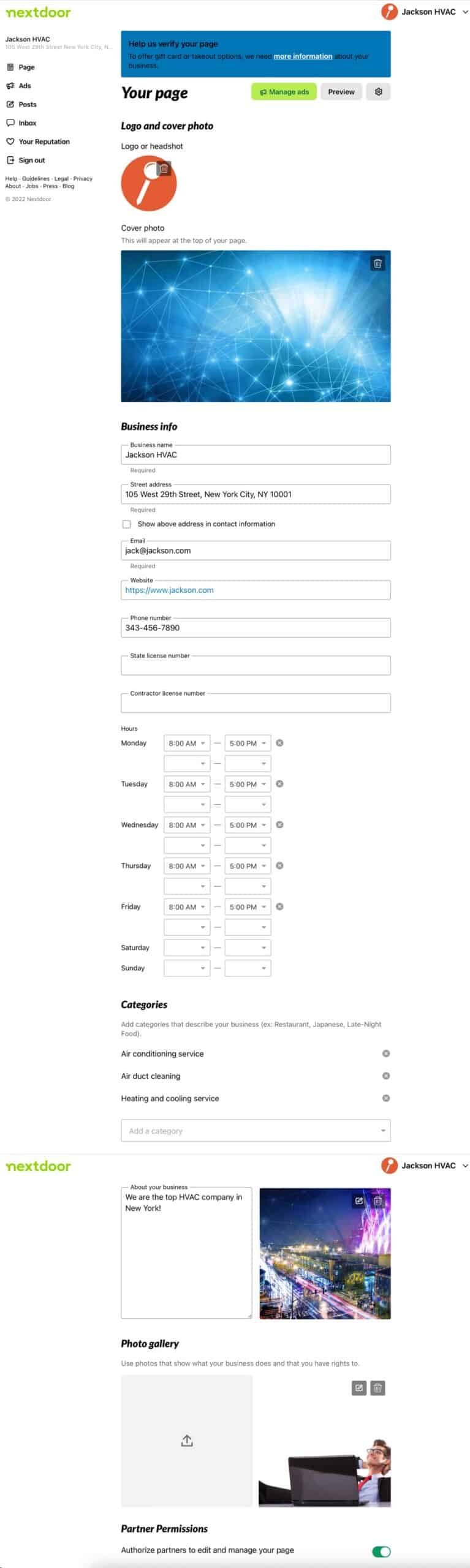 Information entered in Nextdoor business page.