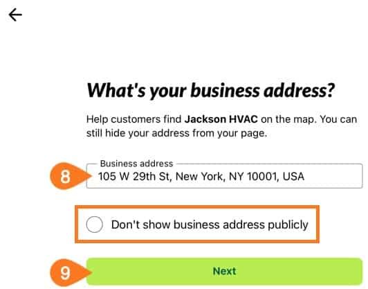 Enter business address.