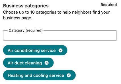 Choose as many business categories as possible that are still relevant.