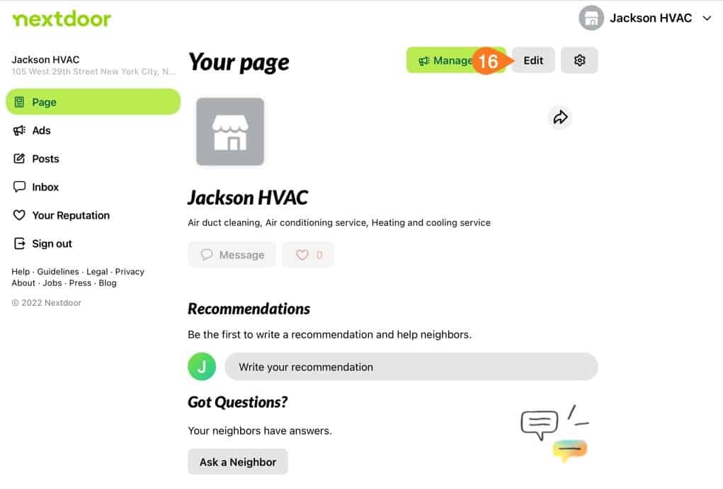 Nextdoor business page preview.