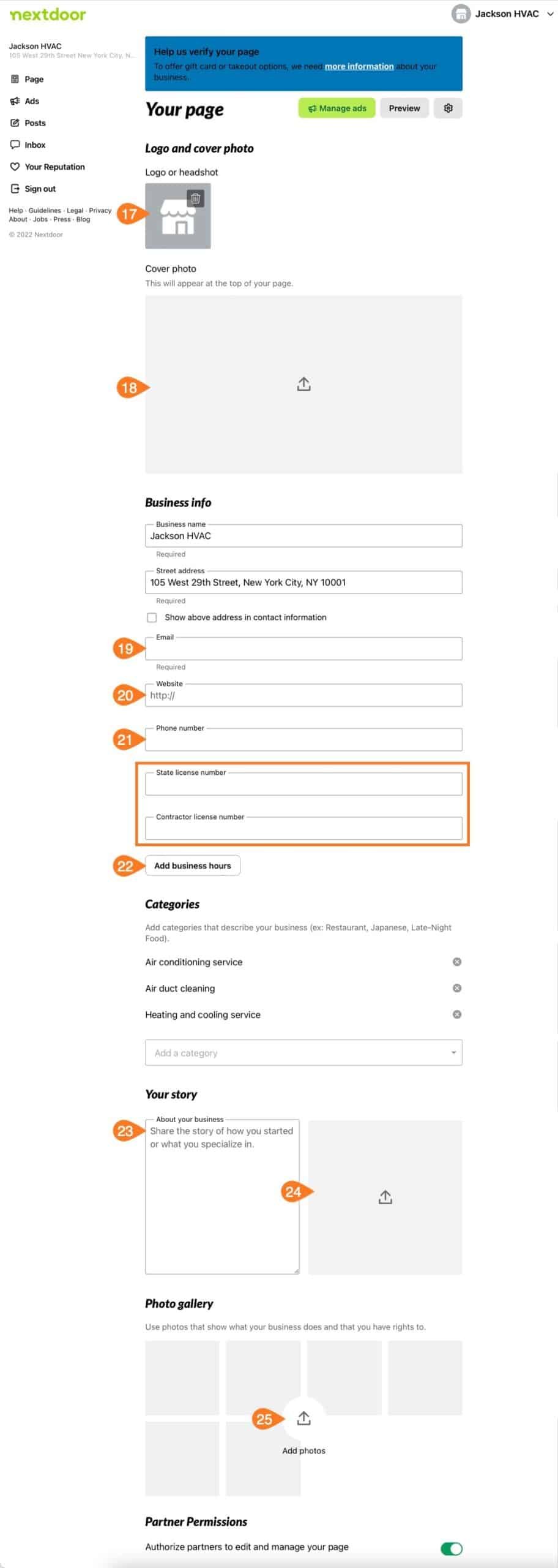 Editing a Nextdoor business page steps.