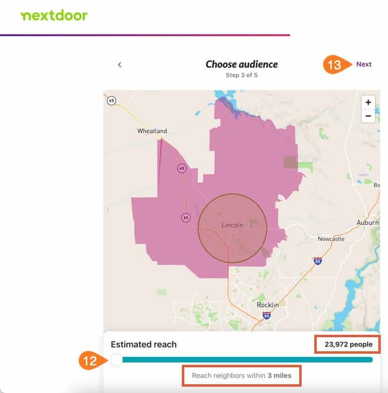Nextdoor advertising setup select audience.