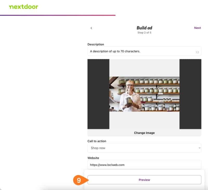 Nextdoor advertising setup preview ad.