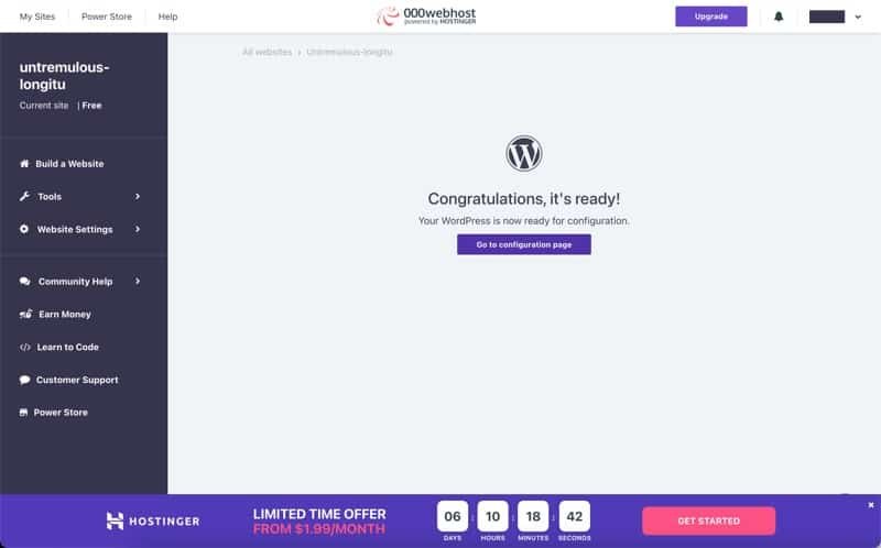 000webhost Control Panel power by Hostiner