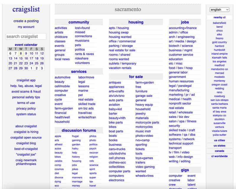 Craigslist Homepage