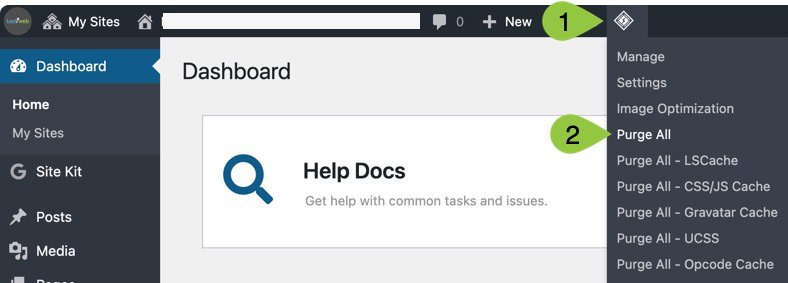 Steps for clearing the Loclweb WordPress website cache.