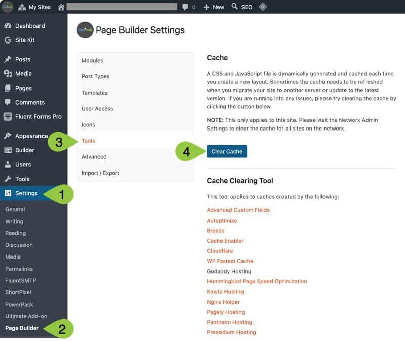 Loclweb WordPress Website Clear Page Builder Cache