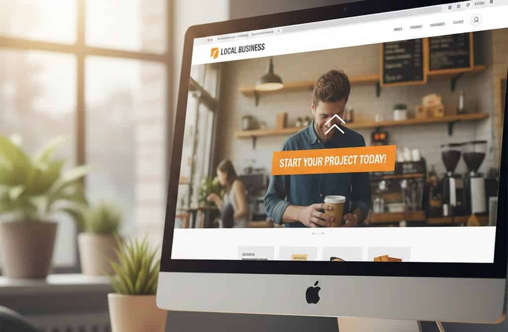 Turn Visitors into Customers: Essential Call-to-Actions for Your Local Business Website Desktop computer screen displaying a website with a prominent "Start Your Project Today!" call-to-action button.
